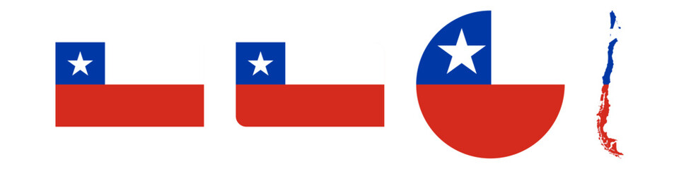 chile circular flag, chile rectangular flag, chile map flag flat icon