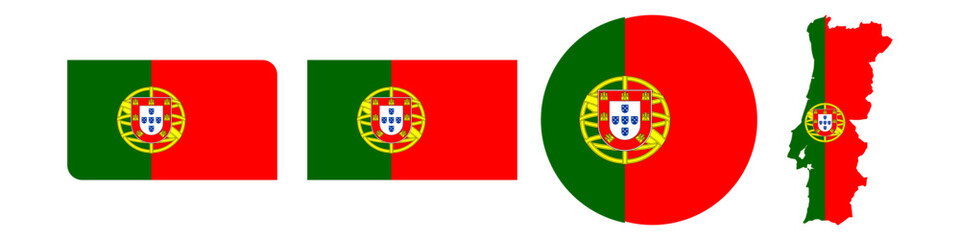 portugal circular flag, portugal rectangular flag, portugal map flag flat icon