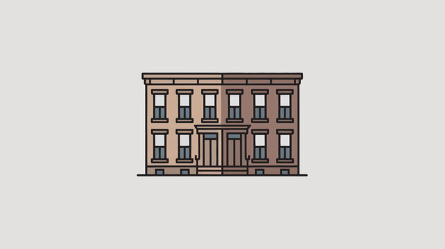 A simple illustration of a brownstone building with a flat roof and multiple windows