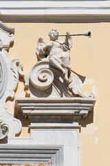 Naklejka premium Minori - Amalfi coast - Detail of facade (martyr woman Trofimena) of church Basilica di Santa Trofimena from 18. cent..