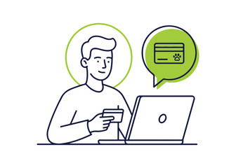 Person paying online with credit card and laptop for pet services