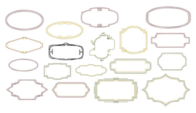 Doodle frames set, hand drawn geometric colorful border collection. Minimal hand drawn square arch and rectangle shapes kit. 