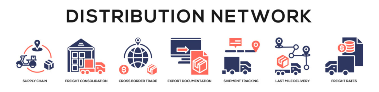Glyphcolor - Distribution Network web banner icon vector illustration concept