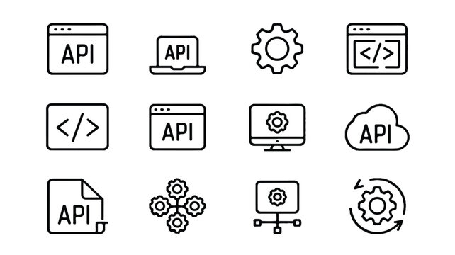 API application programming interface and gear icons for software development