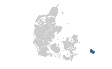 Obraz premium Bornholm Denmark map showing highlighted location in Europe.
