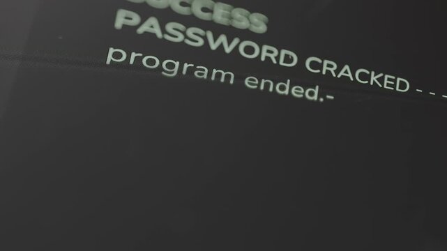 SUCCESS, Password Cracked inscription on the screen. Ethical hacking concept