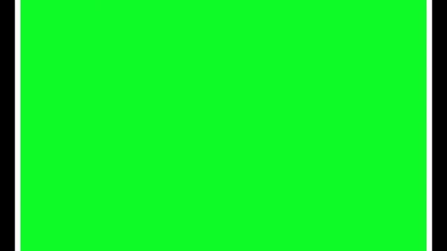 Green screen square rotating and scaling up from the center to fill the frame against a dark black background transition effect