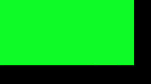 Green screen transition effect expanding from the top left corner across a solid black background for creative editing and post production