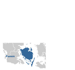Funen Denmark map showing highlighted location in Europe.
