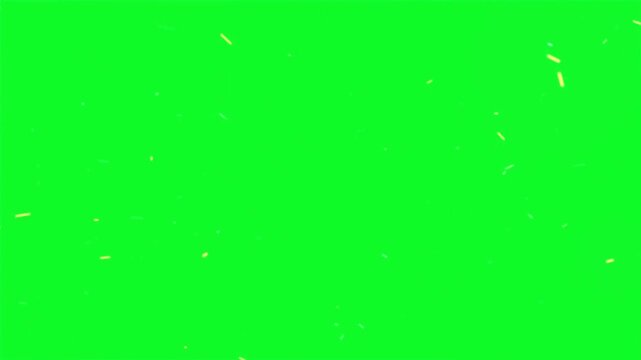 Radiant yellow fire sparks and embers flying from side frames over green screen for cinematic action visual effects and transition overlays