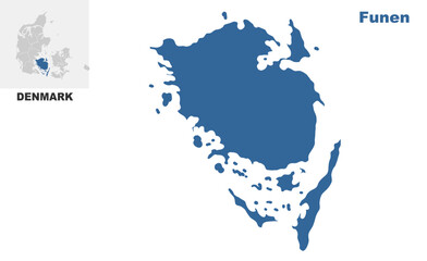 Fototapeta premium Funen Denmark map showing highlighted location in Europe.