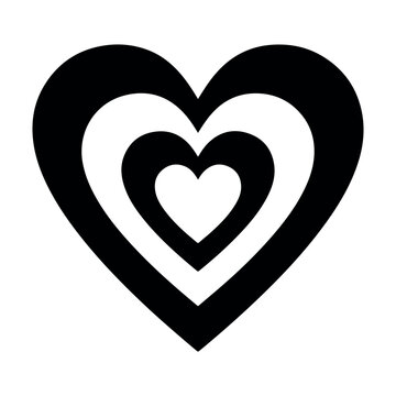 Abstract black concentric heart shapes forming a deep romantic tunnel background for Valentine's Day. Heart vortex illustration with layered shapes for romantic greeting cards and wedding background. 