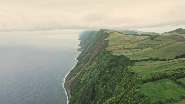 Rosais Sea Cliffs, Countryside Patchwork Fields, Cinematic Aerial View
