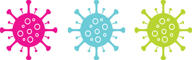 Obraz premium Colorful virus icon set with abstract germ shapes for medical infection microbiology healthcare awareness and pandemic related design projects.