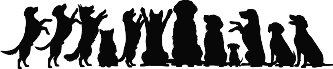 Obraz premium Black silhouettes of various dogs and cats in different poses animal silhouettes
