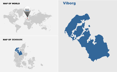 Naklejka premium Viborg Denmark map showing highlighted location in Europe.