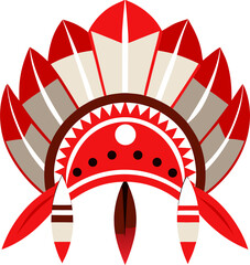 Native American Hat Headdress Vector Illustration Red and White stock illustration , 