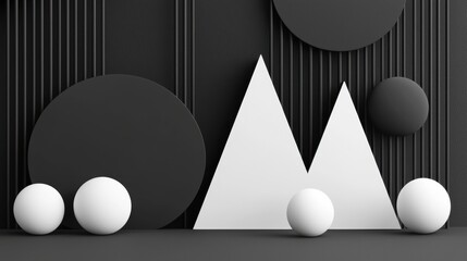 A 3D rendering of a black and white geometric design.