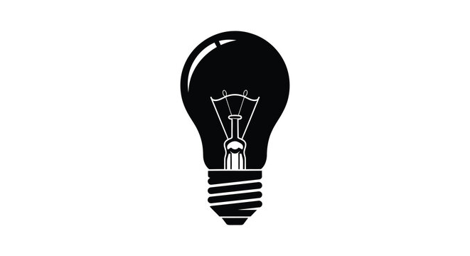 A stark black silhouette of a classic edison style lightbulb against a bright white background silhouette high quality professional detailed
