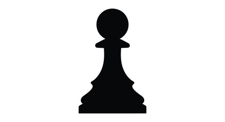 A stark black silhouette of a classic chess pawn positioned centrally against a pure white background silhouette high quality © Pvect02