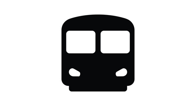 A stark minimalist representation of a front facing bus rendered in a bold black shape silhouette high quality professional detailed