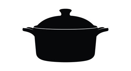A striking black silhouette of a classic dutch oven showcasing its rounded form and sturdy handles silhouette