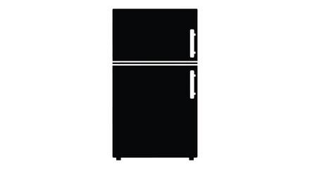 A stark black refrigerator stands isolated on a white background presented as a bold graphic silhouette high quality professional © Pvect02
