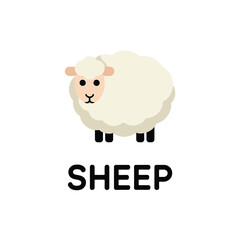Fototapeta premium A simple cartoon illustration of a white sheep with the word sheep