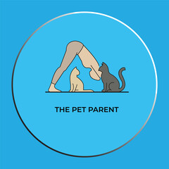 Woman doing yoga in downward dog pose with two cats, pet parent lifestyle vector illustration.