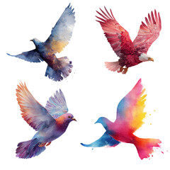 Obraz premium Watercolor - birds in flight watercolor painted isolation on transparent&nbsp;illustration format&nbsp;, in PNG file.