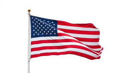 Obraz premium The american flag waving proudly in the wind against a white background.
