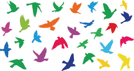 Colorful birds flying silhouettes on white background flying birds bird silhouettes