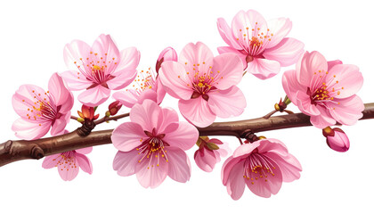 Obraz premium A close-up image of pink cherry blossom branches in full bloom against a white background
