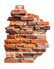 Obraz premium Old crumbling brick wall Isolated on transparent or white, Cut out