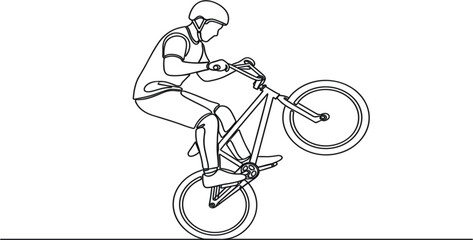 Naklejka premium BMX Rider Performing Wheelie Stunt Line Art Illustration with Extreme Cycling Action, Sports Activity, and Urban Freestyle Bicycle Vector Design