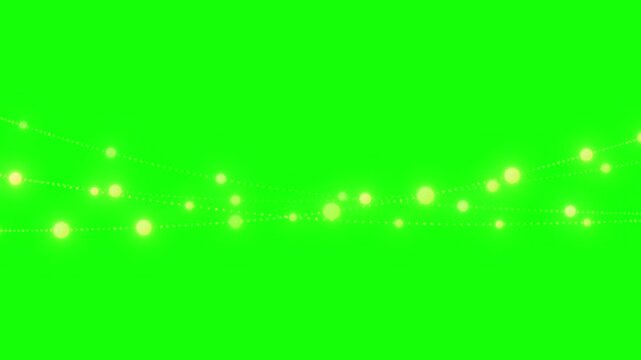 Bright golden light particles dynamically swirl and move across a vibrant green screen background, creating an elegant animated magical trail effect ideal for chroma key compositing video footage.
