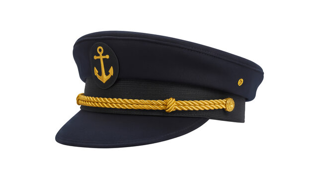 Navy Blue Captains Cap with Gold Anchor and Rope Detail