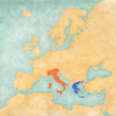Map of Europe - Italy and Greece