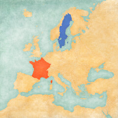 Map of Europe - France and Sweden