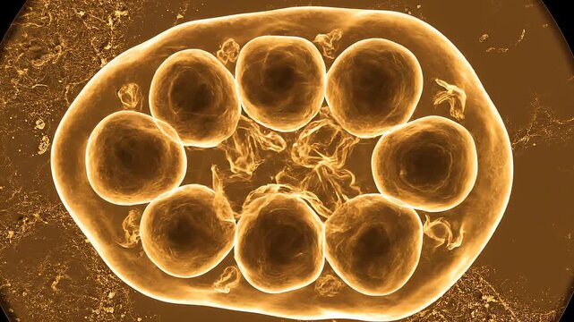 Amoeba under microscope showing detailed cellular structure and microscopic organisms in a scientific laboratory setting viewed from above