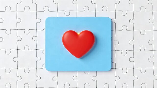 Heart on blue square with puzzle background
