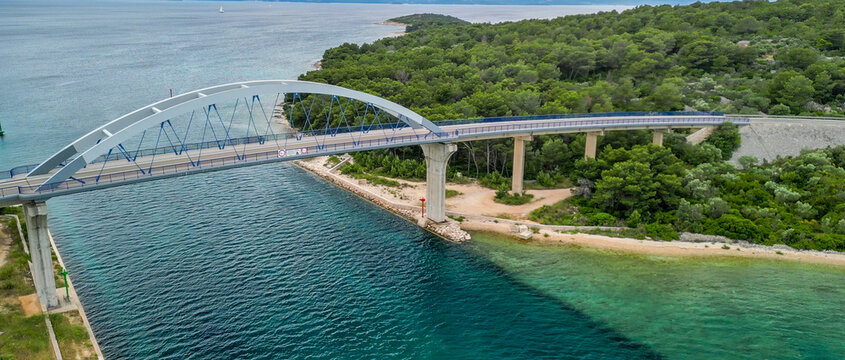 Zdrelac Bridge aerial view in Ugljan Island, Croatia