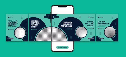 Modern real estate property investment social media carousel template, corporate business campaign design for real estate agency marketing, and premium housing campaign