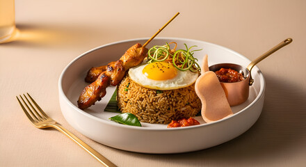 Premium Nasi Goreng with Satay, Fried Egg and Sambal
