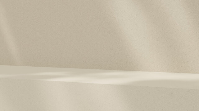 Studio setup 3D render featuring a flat neutral stone display surface with soft directional shadows. Designed as a clean product mockup background for cosmetic branding, ecommerce banners