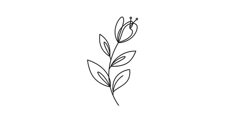 Simple black line drawing of a stem with leaves and a flower bud.