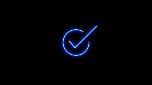 Glowing Neon Check Mark Symbol, Tick Mark with Neon Glow Animation.