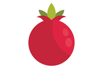 A vibrant red pomegranate icon with green leaves on a white background