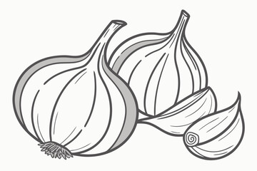 A minimalist vector illustration of three garlic bulbs in a simple line art style