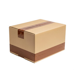 A brown cardboard box with a taped bottom sitting on a white surface isolated on transparent background